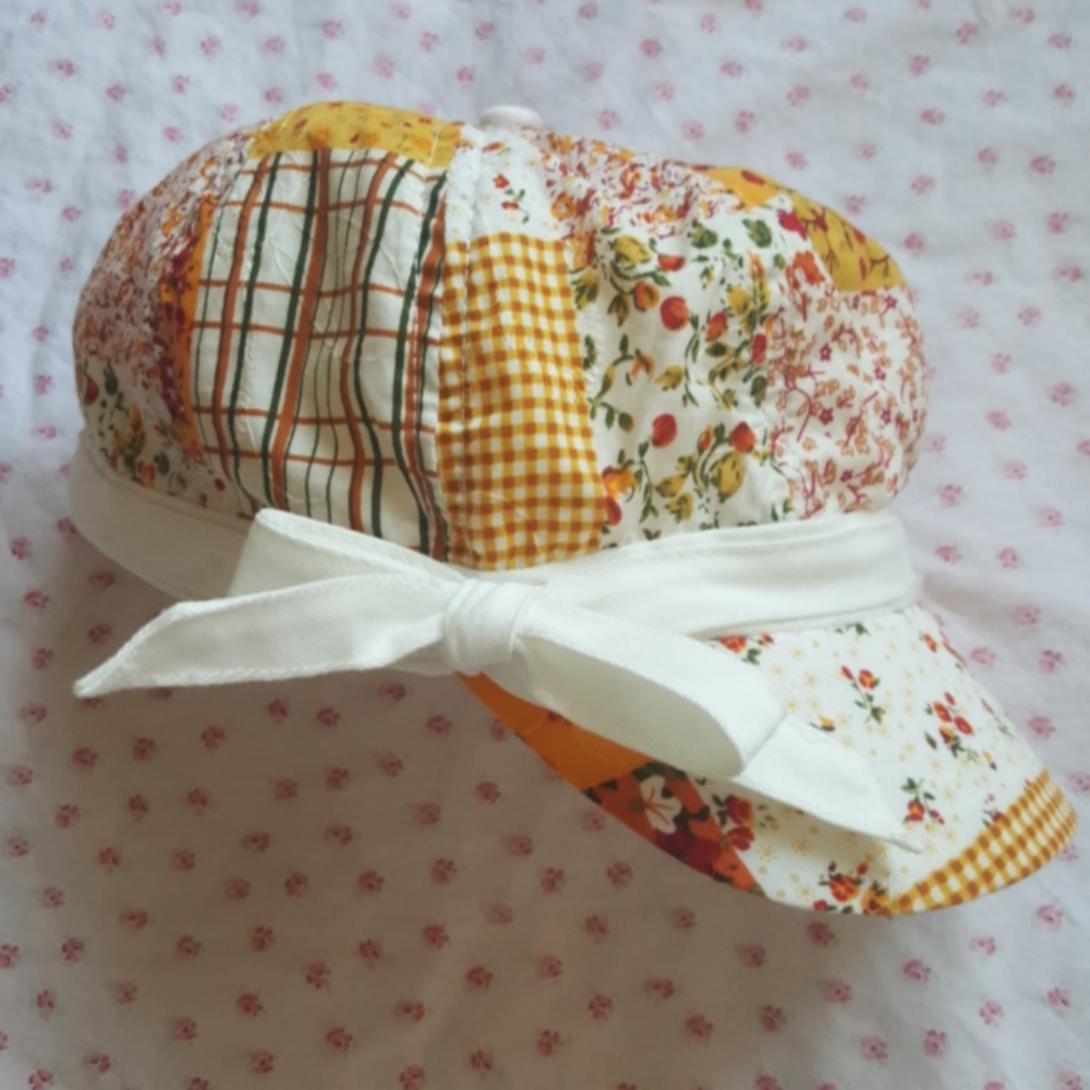 Yellow Floral Plaid Patch Bow Shabby Chic Cap Hat
